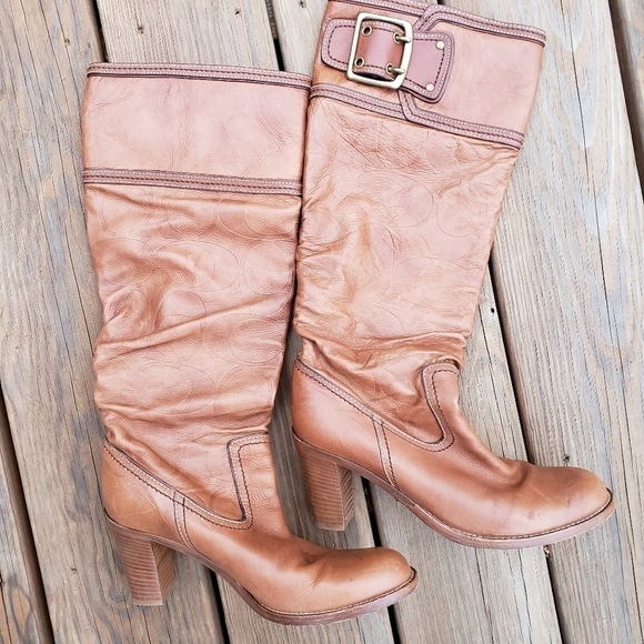 Coach Meredith Signature Soft Leather Heeled Boots Italy 7 VGUC - Picture 5 of 16